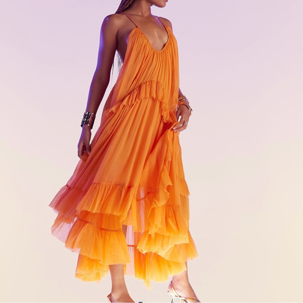 ASOS Bright Orange Ruffled Tiered Maxi Dress